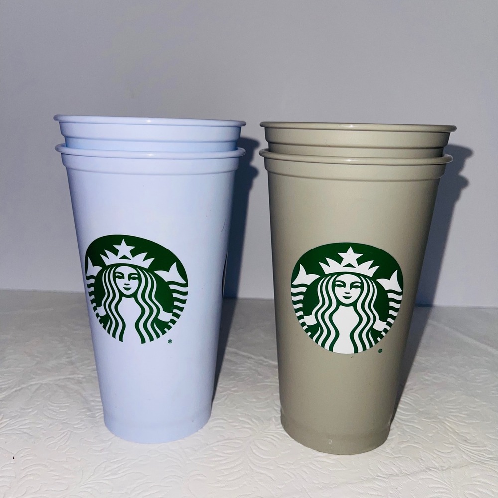 Starbucks Georgetown University Reusable Cold Cup 16oz Set of 4 Blue Tan Plastic